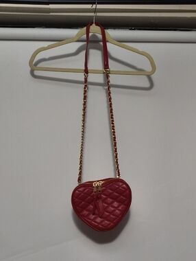 MMS Design Studio Red Quilted Heart Crossbody Bag with Gold Chain